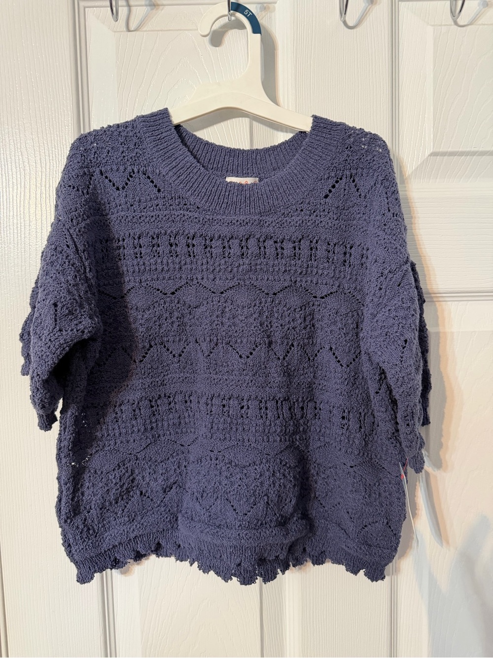 Cat & Jack Navy Crochet Short-Sleeve Sweater Top